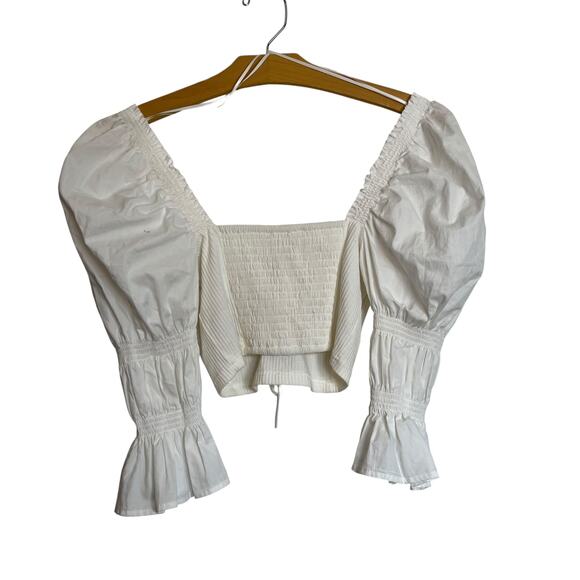 Urban Outfitters Rozi Blouse White Puff Flare Sleeve White Peasant Prairie Top - Picture 2 of 8